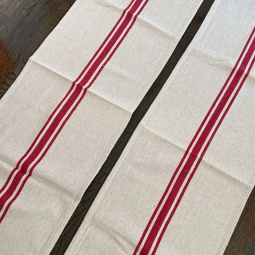 French Country Table Runners Set of 2 Oatmeal with Brick Red Stripe